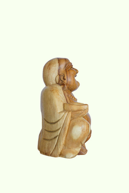 Hand-Carved Wooden Lucky Buddha Statue
