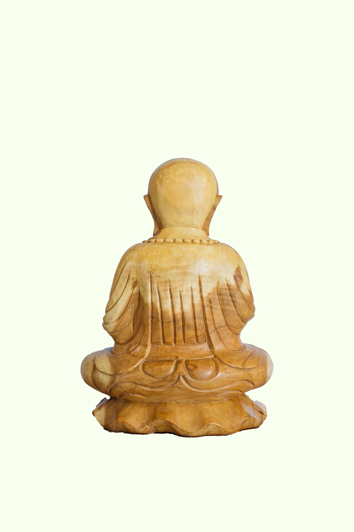 Hand-Carved Wooden Praying Bald Monk Statue