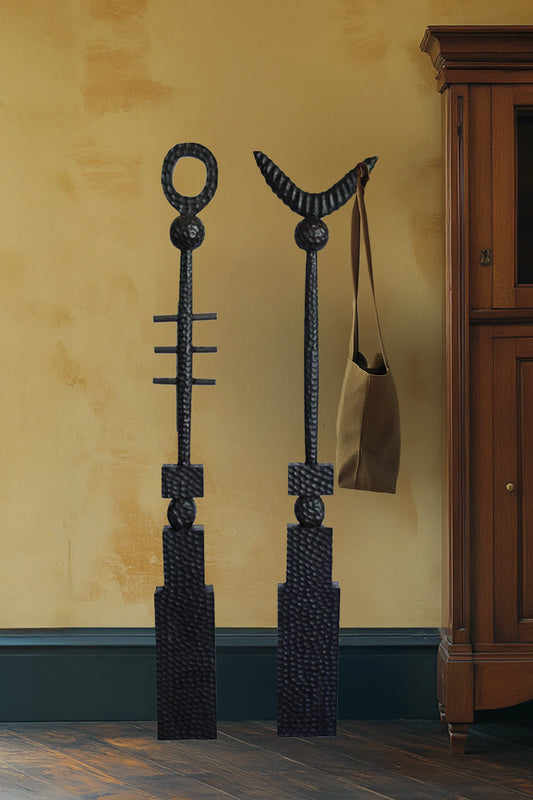 Antique Hand Carved Wooden Coat Hanger Set