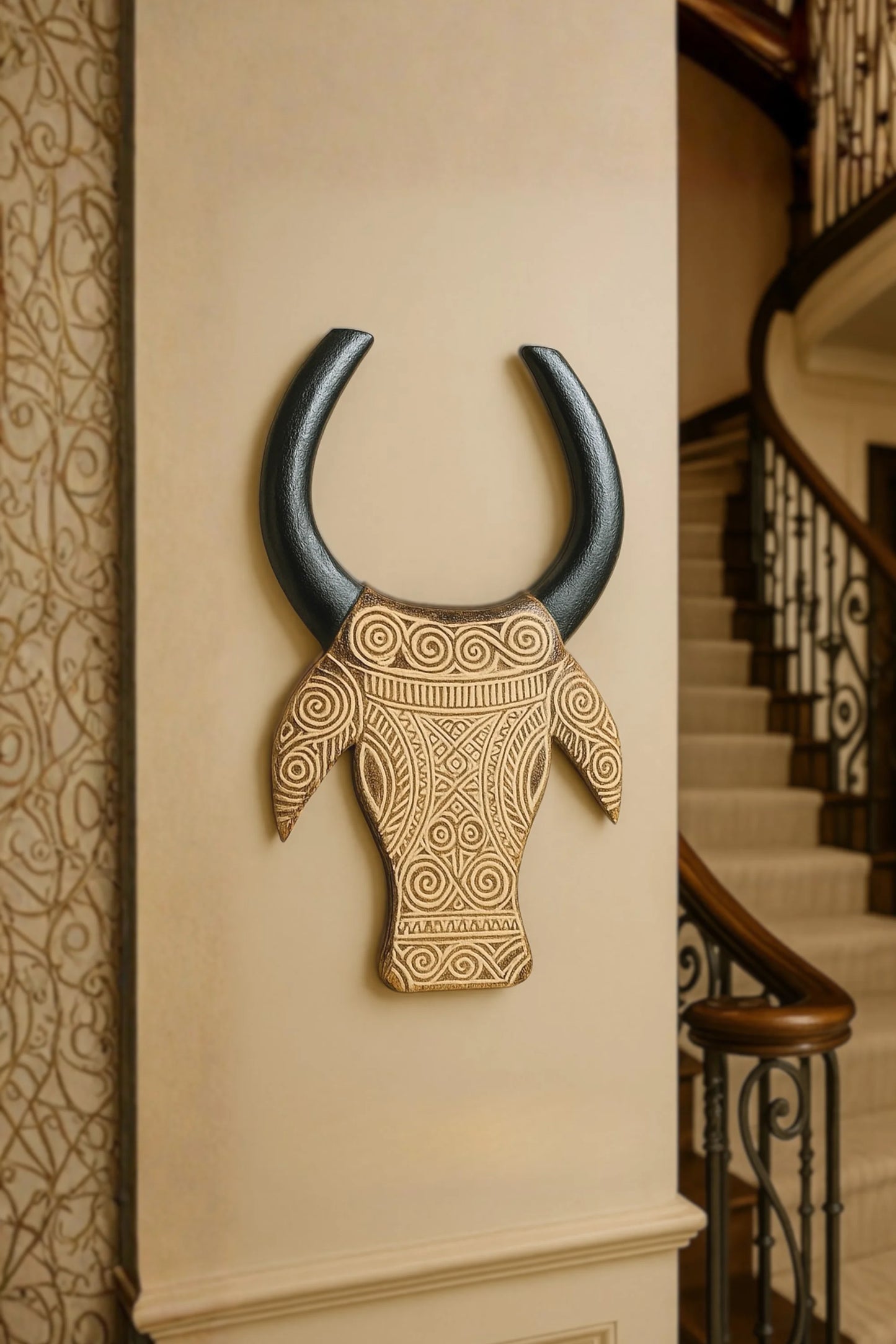 Timor Style Hand Carved Wooden Bull Head