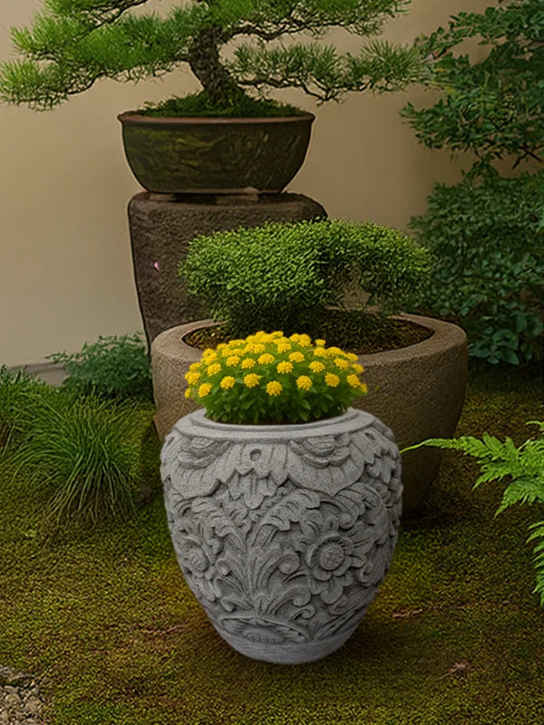 Tribal Floral Handcarved Planter