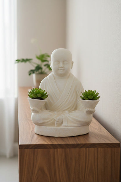 Baby Monk With Two Tea Light Bowls