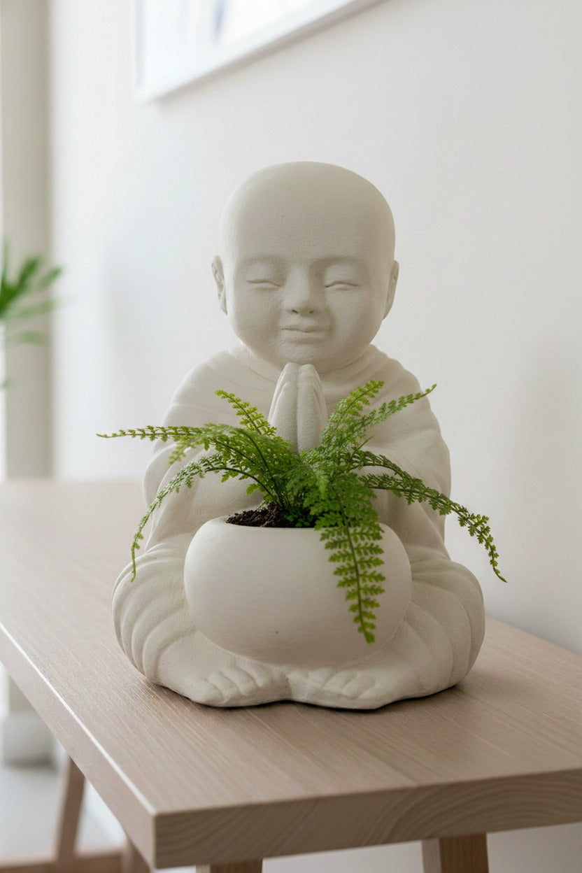 Praying Baby Monk With Tea Light Bowl