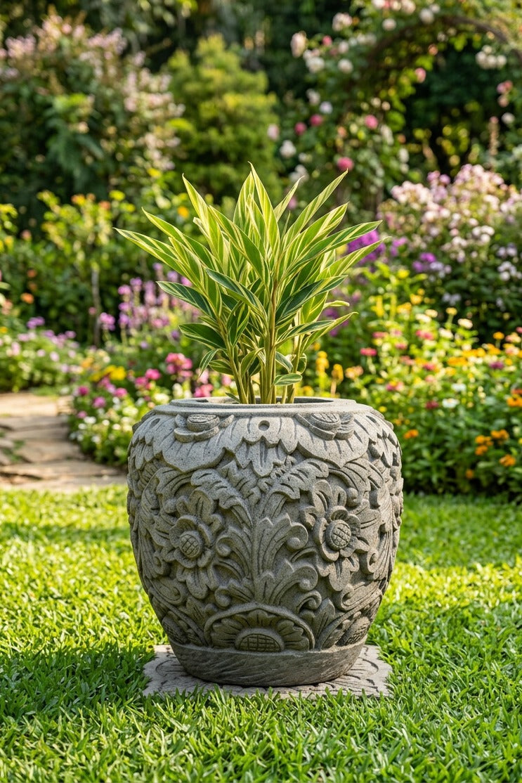 Tribal Floral Handcarved Planter