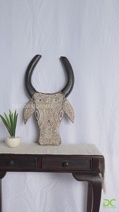Timor Style Hand Carved Wooden Bull Head