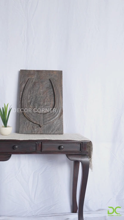 Wild Bison Horn Hand Carved Wooden Wall Panel