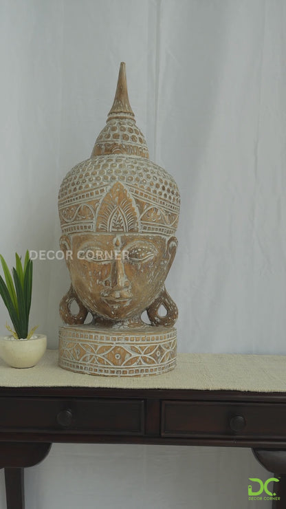 Wooden Buddha Head - White Antique - Style 04